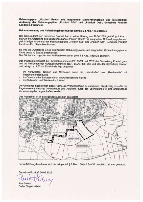 Bebauungsplan Poxdorf Reuth 30.05.2025